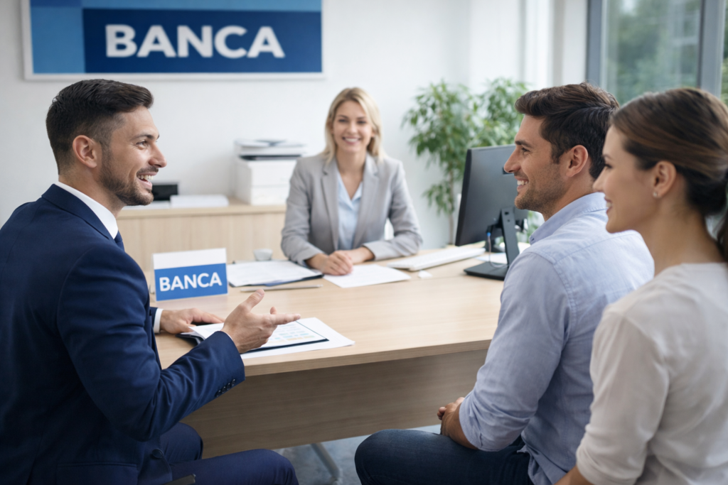 Consulente con i clienti in banca